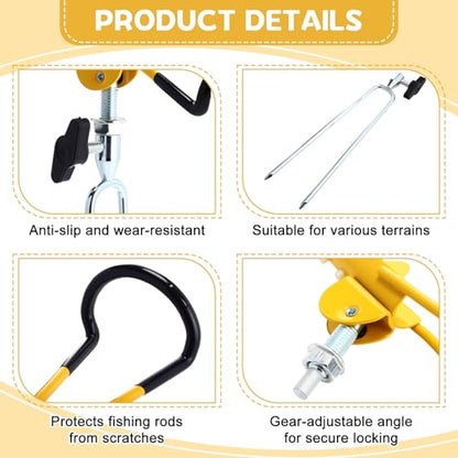 6 Pcs Fishing Rod Holder for Ground Upgraded Bank Fishing Pole Holders Adjustable Extra Long Drill Rod Stand for Catfish, Beach, Mud, Gifts for Men Birthday Christmas - color: Gold