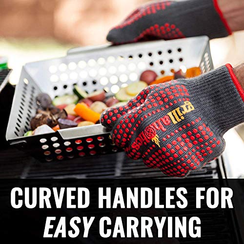 Grillaholics Grill Basket for Outdoor Grill - Durable Premium Stainless Steel Vegetable Grill Basket - XL Family Size BBQ Grill Basket - Perfect Grilling Accessories for Veggies, Fish, Shrimp & Kebabs | Family-Sized | Dishwasher Safe | Stainless Steel | I