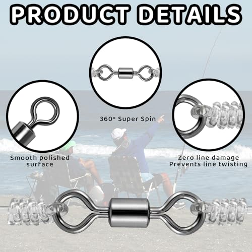 100 PCS Micro Swivels for Fly Fishing – Small Stainless Steel Rolling Barrel Swivels, High Strength Fishing Swivel Hook Line Connector with Black Coating for Saltwater Freshwater