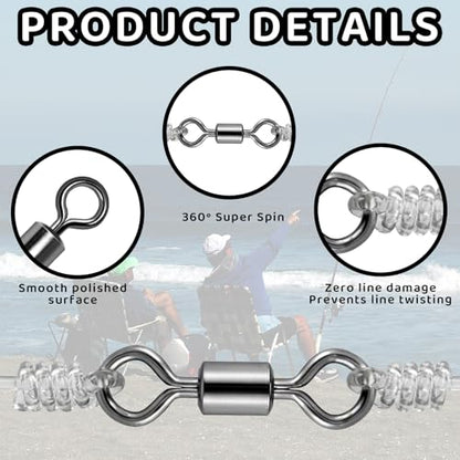 100 PCS Micro Swivels for Fly Fishing – Small Stainless Steel Rolling Barrel Swivels, High Strength Fishing Swivel Hook Line Connector with Black Coating for Saltwater Freshwater