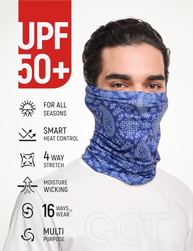 UPF 50+ Cooling Neck Gaiter - Fishing Face Mask Sun Protection Men Women | Thermoregulation, Moisture-Wicking, Quick-Drying, 4-Way Stretch, Built-in UV SPF, Multi-Style Headwear - color: Navy Paisley