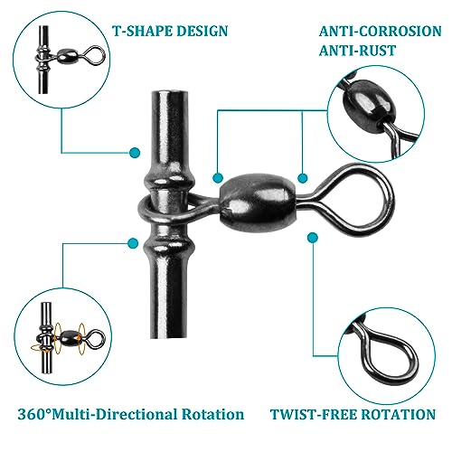 AGOOL Fishing Sleeves Swivels 3 Way Swivel Cross Line Crane Swivel Heavy Duty Brass Triple Swivels for Deep Drop Rigs Saltwater Fishing Tackle Accessories