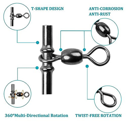 AGOOL Fishing Sleeves Swivels 3 Way Swivel Cross Line Crane Swivel Heavy Duty Brass Triple Swivels for Deep Drop Rigs Saltwater Fishing Tackle Accessories