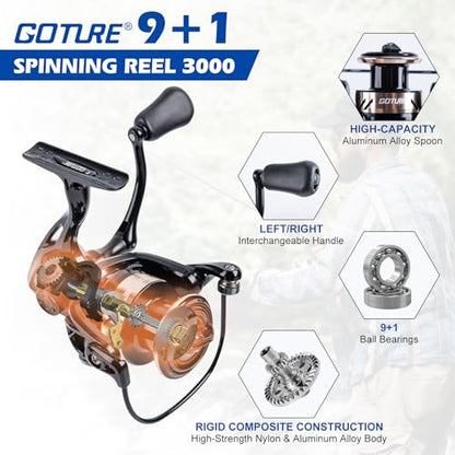 GOTURE Telescopic Fishing Rod and Reel Combos, Carbon Fiber Travel Fishing Pole, 9+1 BB Spinning Reel, Saltwater Freshwater Fishing Gear Kit with Braided Line, Lures, Carrier Bag for Bass Trout - color: 1 Rod & 1 Reel Spinning Fishing Combo - Portable Fis