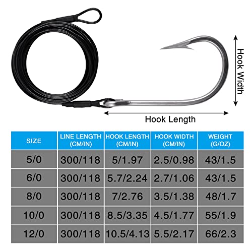 Fishing Shark Rigs Surf Fishing Stainless Steel Cable Leader Wire with Tuna Shark Hooks Saltwater Fishing Deep Sea Hooks Big Fish Shark Leader Rig - size: 6/0-2PCS