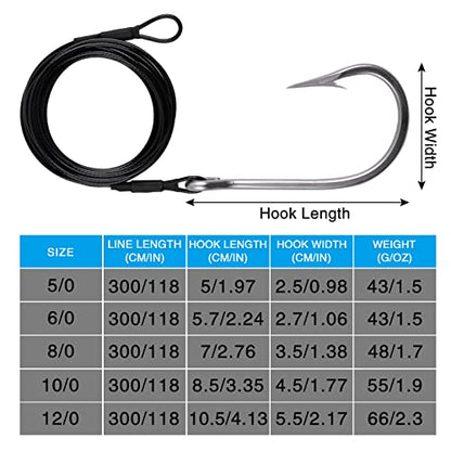 Fishing Shark Rigs Surf Fishing Stainless Steel Cable Leader Wire with Tuna Shark Hooks Saltwater Fishing Deep Sea Hooks Big Fish Shark Leader Rig - size: 12/0-2PCS