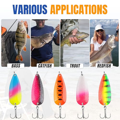 Fishing Spoons Lures Trout Spoons Fishing Lure Metal Jigging Trout Lures Casting Trolling Spoons with Durable Treble Hooks for Trout Bass Pike Walleye Crappie Salmon - size: 1/8oz(3.5g)-5pcs