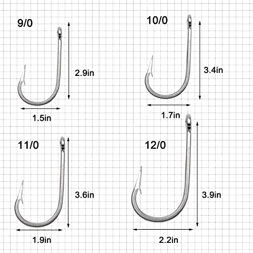 Fishing Hooks Saltwater Tuna Hooks, 15pcs Stainless Steel Big Game Hooks Forged Ringed Extra Strong Saltwater Fishing Tackle for Salmon Tuna Fishing - size: 11/0