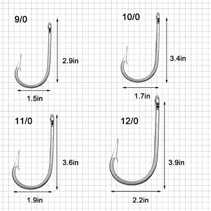 Fishing Hooks Saltwater Tuna Hooks, 15pcs Stainless Steel Big Game Hooks Forged Ringed Extra Strong Saltwater Fishing Tackle for Salmon Tuna Fishing - size: 11/0