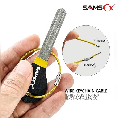 SAMSFX Fishing Hook Sharpener Hook File for Fishing Diamond File with Handle Portable Double Sided Fine and Medium Grits for Men - color: Black & Yellow
