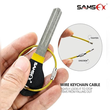 SAMSFX Fishing Hook Sharpener Hook File for Fishing Diamond File with Handle Portable Double Sided Fine and Medium Grits for Men - color: Black & Yellow