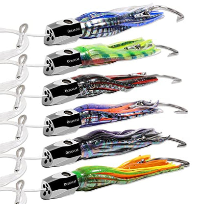 OCEAN CAT Saltwater Trolling Lure for Marlin Tuna Mahi Dolphin Durado Wahoo Trolling Lures Free Mesh Bag Offshore Big Game Lures - color: 8.5 in - Weighted Head - 6pcs