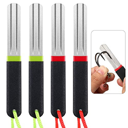 Hook Sharpener Hook File Set of 4 Diamond Fishing Hook File Portable Fish Hook Sharpeners with Double Sided Fine and Medium Grit for Saltwater Freshwater Ice Fishing Tools, 4 Inches