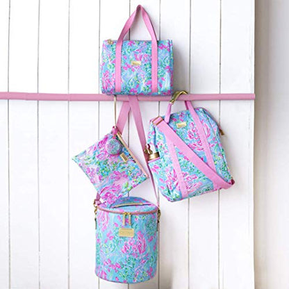 Lilly Pulitzer Water Resistant Vinyl Beach Day Pouch, Zipper Bag Includes Drink Hugger, Small Pouch, and Towel Clips - color: Best Fishes