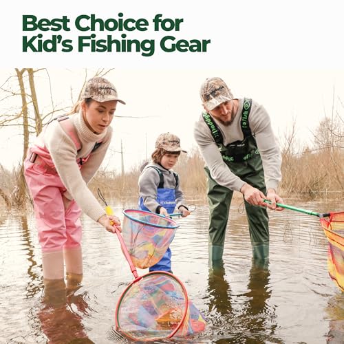 DaddyGoFish Kids Fishing Net - Extendable Telescopic Landing Net for Boy Girl Children Catching Small Fish Crab Shrimp Minnow Dragonfly Beach Pier Lake River Ocean - color: Style2 2 Pack (Green + Green)