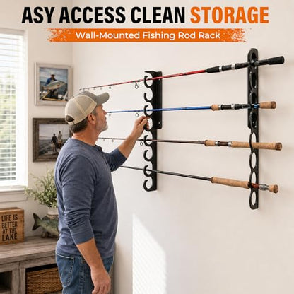 Ahomiwow Ceiling Fishing Rod Holder Pole Vertically Horizontally Rack Overhead Storage Hooks Hanger Keeper Metal Organizer Display Wall Mounted Stores Holds up to 16 Rods Racks for Garage Basement