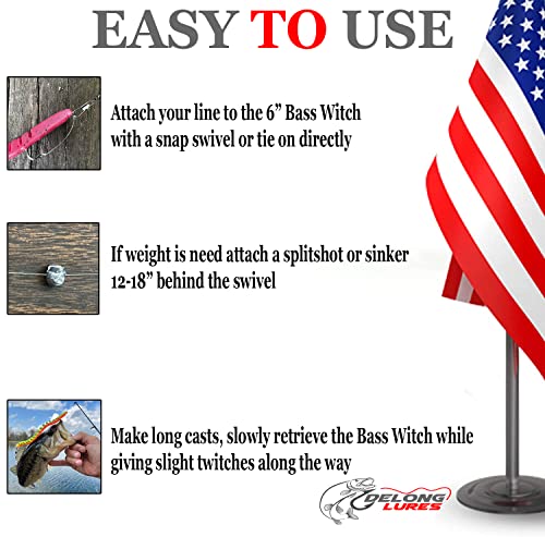 DeLong Lures – Made in USA 6" Bass Fishing Worms, Pre-Rigged Weedless & Unrigged Soft Plastic Baits, Anise-Scented Durable Lures for Freshwater & Saltwater - color: Black