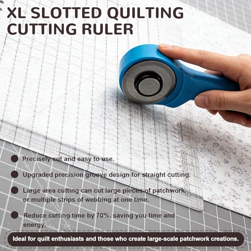 Upgrade Ruler for Quilting, 17-3/4in x 22in Slotted Quilting Ruler, High-Clarity Thickened Acrylic, Non-Slip Grip Extra Large Acrylic Fabric Strip Cutting Sewing, Crafting, Patchwork Ruler & Template