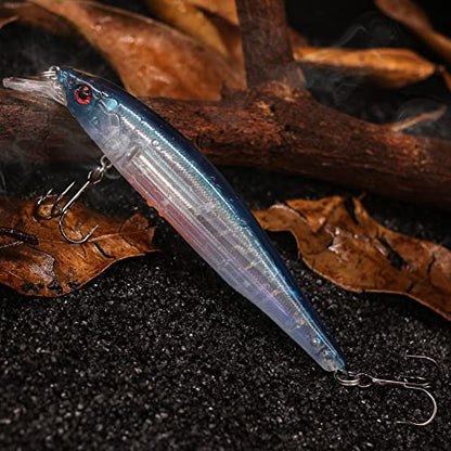 XFISHMAN Jerkbait Kit - Minnow Lure - Suspending - Bass, Smallmouth Bass, Walleye, Largemouth Bass - 1 Piece - color: Gp-Pro-Blue, size: 110mm（4-3/8"in）