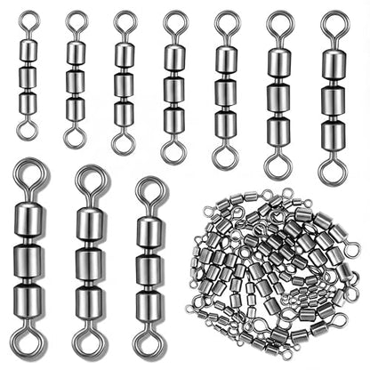30 Pcs Fishing Swivels 3 Roller Swivel Triple Connector Set 3 Bead Chain Barrel Swivels Fishing Tackle Trolling Rolling Leader Lure Connector 10 Sizes Salmon Walleye Freshwater
