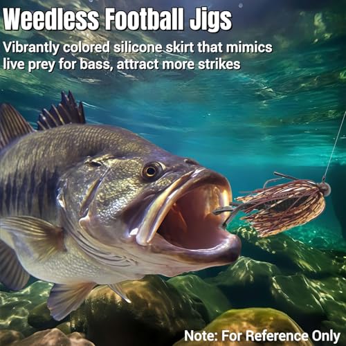 Weedless Football Jigs for Bass Fishing, Multi-Coloured Finesse Football Jig Heads with Vivid Hand-Tied Silicone Skirt and Weed Guard 1/4 3/8 1/2 3/4oz (Pack of 5) - size: 3/4oz-5pcs