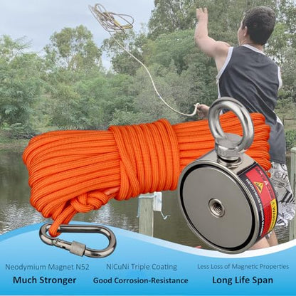 MUTUACTOR Neodymium Fishing Magnet,Φ2.63'' Combined 1100lbs Double Sided Strong Fishing Magnet Heavy Duty with 65Ft Salvage Rope,Gloves,Waterproof Bag for Retrieving Tools Find Treasure - style: 1100lb Magnet(Double Sided)--Φ 2.63"
