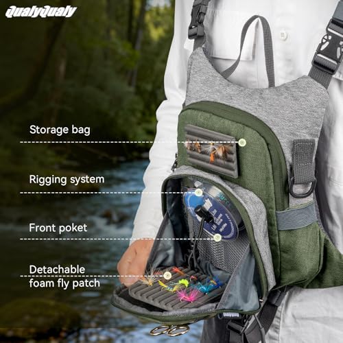 QulayQualy Fly Fishing Pack - Chest Pack with Work Station Lightweight Tackle Fishing Bag with Quick-Release - color: Green, size: M-11''