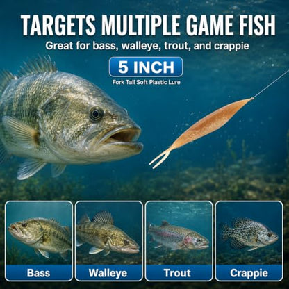 Soft Plastic Jerkbait Fishing Lures, 5 Inch Fluke Style Minnow Swimbaits for Bass, Walleye, Trout & Crappie, Scented Soft Baits for Freshwater & Saltwater, 10 Pack - color: Orange Silver Shad