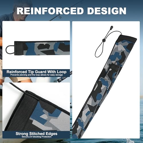 Neoprene Camo Fishing Rod Sleeves,Fishing Pole Sleeves,Fishing Rod Socks | UV Resistance,Puncture Resistant, Protect Casting, Spinning, Trolling Fishing Rods, Storage, tangled-free,75in,68in,60in - color: Dark Camo, size: 75"