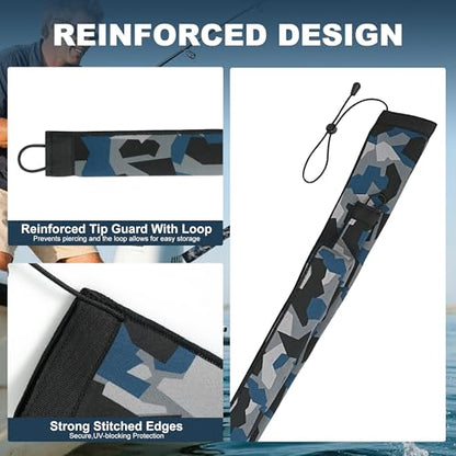 Neoprene Camo Fishing Rod Sleeves,Fishing Pole Sleeves,Fishing Rod Socks | UV Resistance,Puncture Resistant, Protect Casting, Spinning, Trolling Fishing Rods, Storage, tangled-free,75in,68in,60in - color: 2-Dark Camo, size: 60"