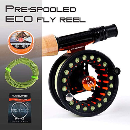 M MAXIMUMCATCH Maxcatch ECO Large Arbor Fly Fishing Reel (3/4wt 5/6wt 7/8wt) and Pre-Loaded Fly Reel with Line Combo - color: Black (With Line Pre-loaded), size: 5/6 weight