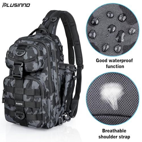PLUSINNO Fishing Backpack with Tackle Boxes, Waterproof Fishing Sling Tackle Bag For Gear With Rod Holder, Gifts for Men.