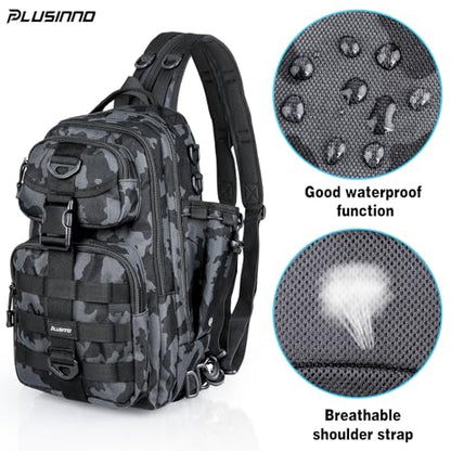 PLUSINNO Fishing Backpack with Tackle Boxes, Waterproof Fishing Sling Tackle Bag For Gear With Rod Holder, Gifts for Men.