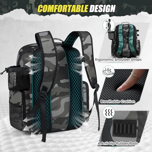 RAINSMORE 45L Fishing Backpack with Rod Holders & Rain Cover Large 900D Water-resistant Fishing Tackle Bag Store Fishing Gear - color: Black Gray Camouflage