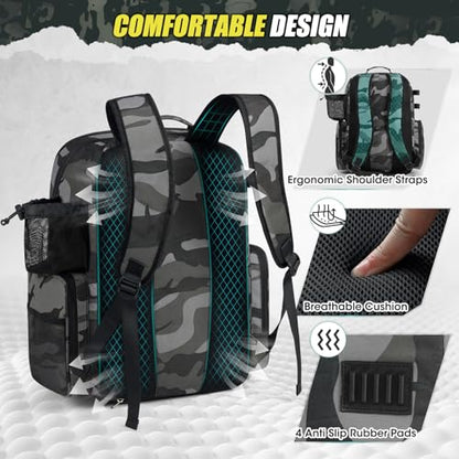RAINSMORE 45L Fishing Backpack with Rod Holders & Rain Cover Large 900D Water-resistant Fishing Tackle Bag Store Fishing Gear - color: Black Gray Camouflage