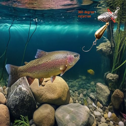 SHIAWASENA Fishing Spinners, 10pcs Trout Fishing Lures Kit, Inline Spinner Baits with Single Hooks &Treble Hooks & Fly Hooks, High-Reflective Flash Spoons for Trout, Salmon, Panfish, Bass, Pike - style: A#