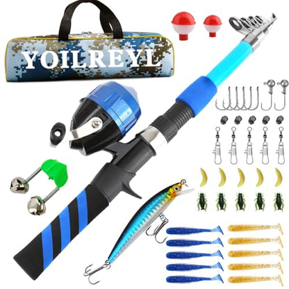 Collapsible Telescopic Fishing Rod and Reel Combo Push Button Small Fishing Pole Kit Beginner Youth Boys Fishing Starter Set Tackle - color: Blue, size: 5.9FT
