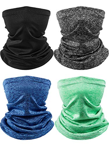 SATINIOR 4 Pieces Kids Summer Neck Gaiter Unisex Cooling Face Cover Scarf Breathable Sun Bandana Fishing Cycling Mask - color: Black, Grey, Blue, Green