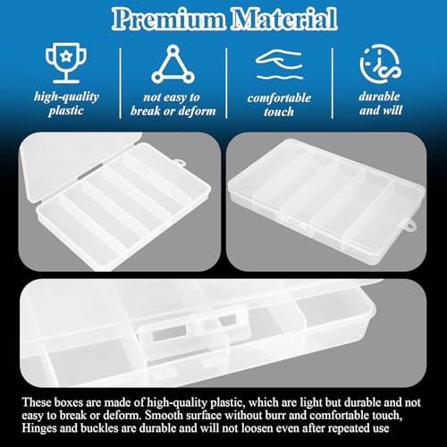 5 Pack 5-Grid Clear Plastic Fishing Tackle Accessory Box, 7" x 4.5" x 0.86" | Ideal for Fishing Hooks/Lures/Plastics, Also Fits Jewelry, Board Game Storage, Screws, Bobby Pins & DIY Crafts Beads Earrings