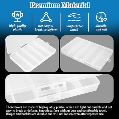 5 Pack 5-Grid Clear Plastic Fishing Tackle Accessory Box, 7" x 4.5" x 0.86" | Ideal for Fishing Hooks/Lures/Plastics, Also Fits Jewelry, Board Game Storage, Screws, Bobby Pins & DIY Crafts Beads Earrings