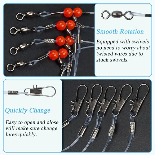 Fishing Leaders Saltwater Fishing Rigs Fishing Wire Leaders with Swivels Snaps High-Strength Fishing Leader Line Rig Bottom Rig Nylon Steel Sea Surf Fishing Rigs Tackle 1Arm 2Arms - color: Blue Nylon, style: 1 Arm, 12pcs