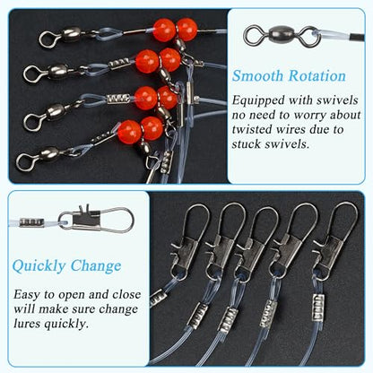 Fishing Leaders Saltwater Fishing Rigs Fishing Wire Leaders with Swivels Snaps High-Strength Fishing Leader Line Rig Bottom Rig Nylon Steel Sea Surf Fishing Rigs Tackle 1Arm 2Arms - color: Blue Nylon, style: 1 Arm, 12pcs
