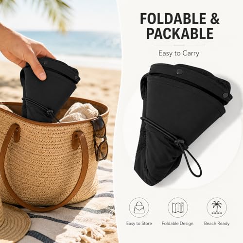 HUAMULAN Women Large Brim Sun Hat with Neck Flap, Men Quick Dry Hiking Fishing Safari Hat UPF 50+ - color: Black Solid