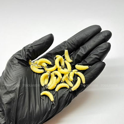 Bluegill Bait 24 Rubber Maggots with Hooks #10 Crappie Trout Panfish Lures | 24 Hooks + 24 Worms | Wax Worm Lure Grubs | Small Hook Micro Jig Soft Bait for Panfish Crappie | Freshwater Fishing Kit