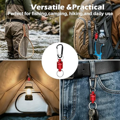 Magnetic Net Release for Fly Fishing, Aluminum Magnetic Quick Release Keychain, Fly Fishing Net Magnet Holder Retractor with Carabiner - color: red 2