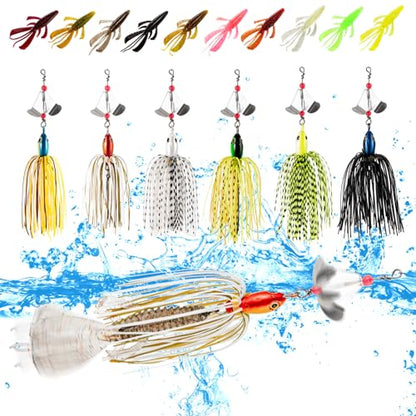 Premium Bass Fishing Buzzbait Kit - 3-in-1 Spinner Baits, Multicolor Topwater Swimbaits & Hard Metal Lures for Bass, Pike & Trout + 10pc Swamp Monster Rage Bug Baits (Small) - color: A