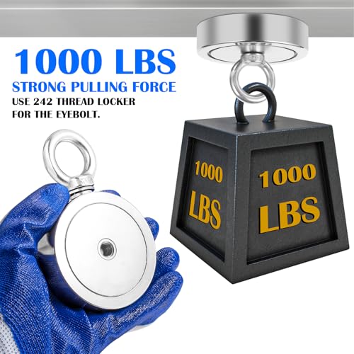 VNDUEEY 1000LBS Magnet Fishing Kit, 2.95" Double Hole Fishing Magnet Kit with Rope, Strong Magnets for Retrieving in River Lake Beach Lawn, Includes 65Ft Rope, Carabiner, Gloves, Grappling Hook, Case - size: 2.95" 1000LBS, style: Double Hole Kit with Case