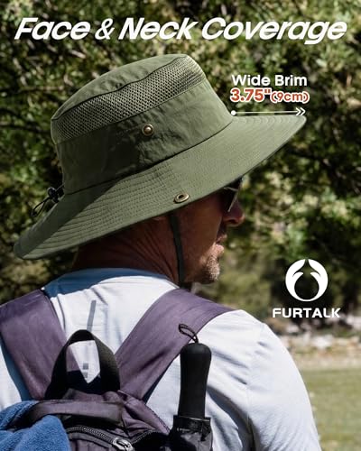 FURTALK Sun Hats for Men Women UPF Sun Protection Breathable Wide Brim | Nylon UV Protection, Breathable Adjustable, 2-in-1 Wide Brim, Packable Water-Resistant, Fishing Hiking Summer - color: Green