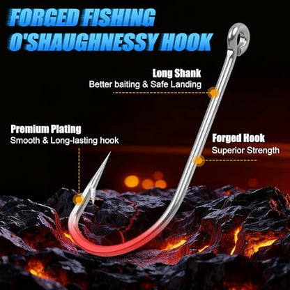 Stainless Steel Saltwater Fishing Hooks - 50pcs O'shaughnessy Hooks Forged Long Shank J Fishing Hooks Extra Strong Fish Hooks for Trolling Sea Bass Striper Cod Bluefish Size 1/0-10/0 - size: 2/0-50pcs
