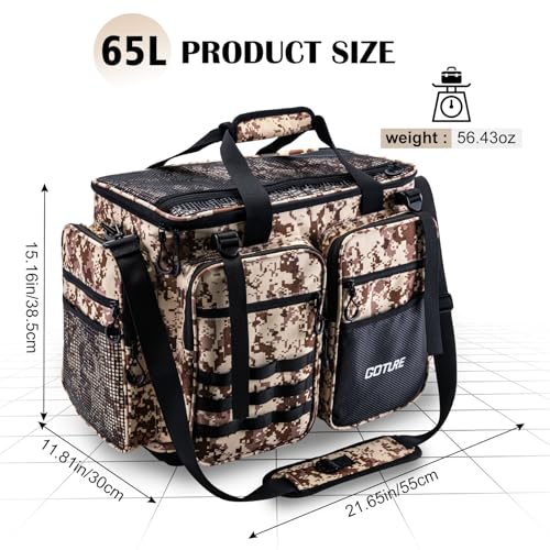 Goture Large Tackle Bag,Store Up to 8PCS 3700 Plus 4PCS 3600 Tackle Trays(Not Included),Water Resistant Saltwater Gear Storage Big Fishing Bag with EVA Bottom,Gifts for Men(21.65"x11.8"x15.16")-Khaki - color: A1 Khaki Extra Large Without Trays
